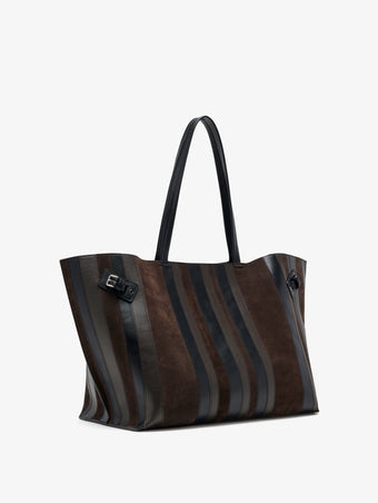 Proenza Schouler Side image of Days Carryall in Calf Striped Intarsia in BlackEspresso