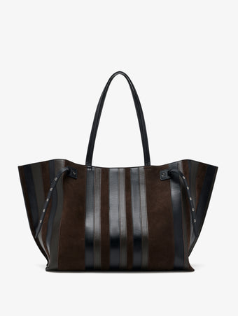Proenza Schouler Aerial image of Days Carryall in Calf Striped Intarsia in BlackEspresso
