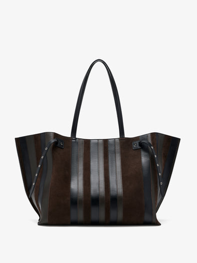 Proenza Schouler Aerial image of Days Carryall in Calf Striped Intarsia in BlackEspresso