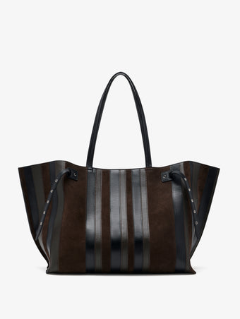 Proenza Schouler Aerial image of Days Carryall in Calf Striped Intarsia in BlackEspresso