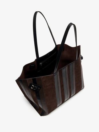 Proenza Schouler Aerial image of Days Carryall in Calf Striped Intarsia in BlackEspresso