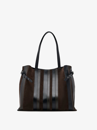 Proenza Schouler Front image of Days Carryall in Calf Striped Intarsia in BlackEspresso