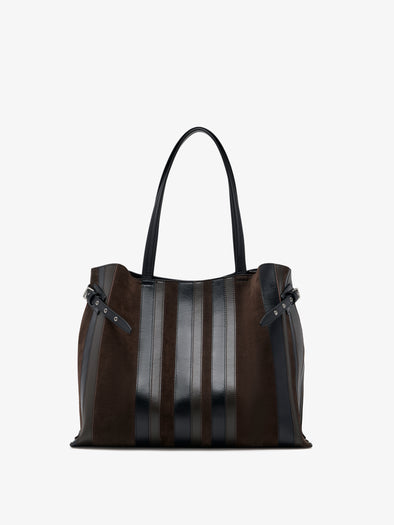 Proenza Schouler Front image of Days Carryall in Calf Striped Intarsia in BlackEspresso