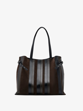 Proenza Schouler Front image of Days Carryall in Calf Striped Intarsia in BlackEspresso