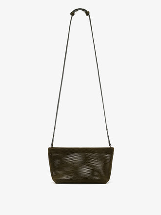Proenza Schouler Front image of Bond Bag in Perforated Suede in Olive with strap extended