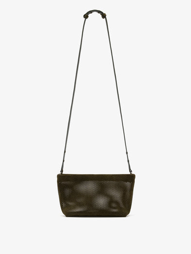 Proenza Schouler Front image of Bond Bag in Perforated Suede in Olive with strap extended