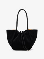 Proenza Schouler Front image of Large Ruched Tote in Suede and Braided Calf in Black