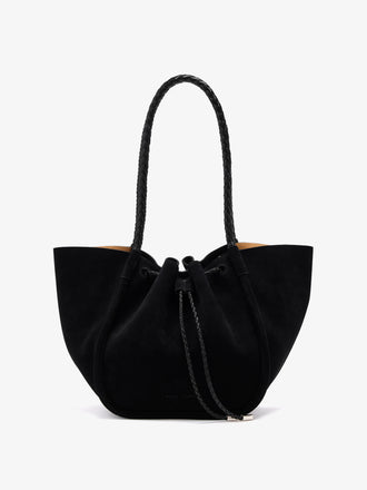 Proenza Schouler Front image of Large Ruched Tote in Suede and Braided Calf in Black