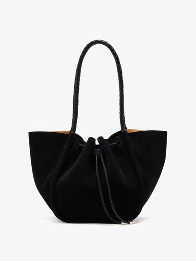 Proenza Schouler Front image of Large Ruched Tote in Suede and Braided Calf in Black