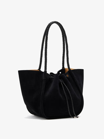 Proenza Schouler Back image of Large Ruched Tote in Suede and Braided Calf in Black