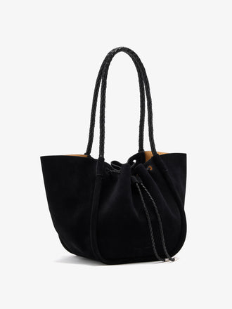 Proenza Schouler Back image of Large Ruched Tote in Suede and Braided Calf in Black