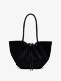 Proenza Schouler Aerial image of Large Ruched Tote in Suede and Braided Calf in Black