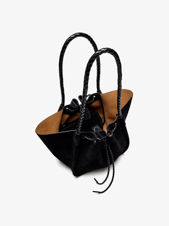 Proenza Schouler Aerial image of Large Ruched Tote in Suede and Braided Calf in Black