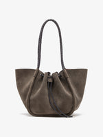 Proenza Schouler Front image of Large Ruched Tote in Suede and Braided Calf in Graphite