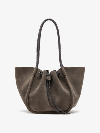 Proenza Schouler Front image of Large Ruched Tote in Suede and Braided Calf in Graphite