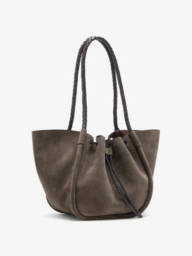 Proenza Schouler Side image of Large Ruched Tote in Suede and Braided Calf in Graphite