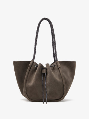 Proenza Schouler Back image of Large Ruched Tote in Suede and Braided Calf in Graphite