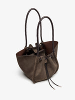 Proenza Schouler Aerial image of Large Ruched Tote in Suede and Braided Calf in Graphite
