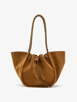 Proenza Schouler Front image of Large Ruched Tote in Suede and Braided Calf in Hazelnut