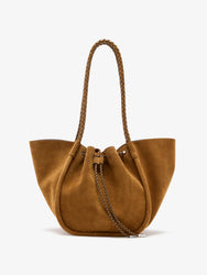Proenza Schouler Front image of Large Ruched Tote in Suede and Braided Calf in Hazelnut