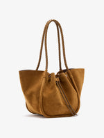 Proenza Schouler Side image of Large Ruched Tote in Suede and Braided Calf in Hazelnut