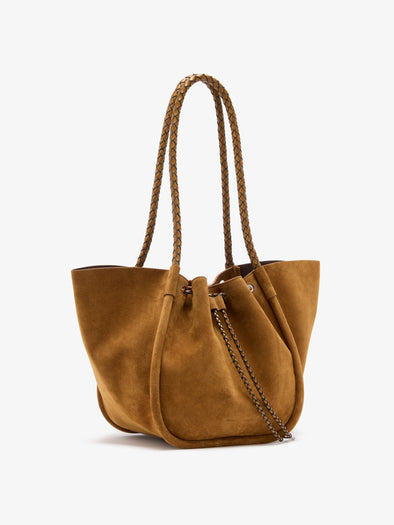 Proenza Schouler Side image of Large Ruched Tote in Suede and Braided Calf in Hazelnut