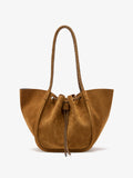 Proenza Schouler Back image of Large Ruched Tote in Suede and Braided Calf in Hazelnut