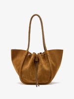 Proenza Schouler Back image of Large Ruched Tote in Suede and Braided Calf in Hazelnut