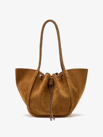 Proenza Schouler Back image of Large Ruched Tote in Suede and Braided Calf in Hazelnut