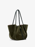 Proenza Schouler Side image of Large Ruched Tote in Suede and Braided Calf in Forest Green