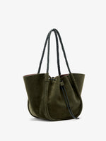 Proenza Schouler Side image of Large Ruched Tote in Suede and Braided Calf in Forest Green