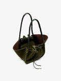 Proenza Schouler Aerial image of Large Ruched Tote in Suede and Braided Calf in Forest Green