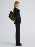 Proenza Schouler Image of model wearing Large Ruched Tote in Suede and Braided Calf in Forest Green