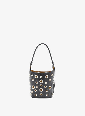 Proenza Schouler Front image of Mini Bucket Bag in Smooth Calf with Grommets in Black