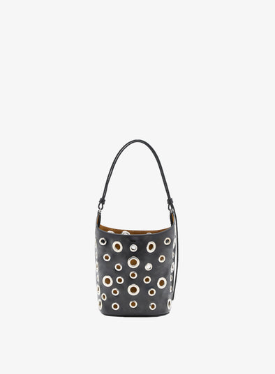 Proenza Schouler Front image of Mini Bucket Bag in Smooth Calf with Grommets in Black