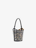 Proenza Schouler Side image of Mini Bucket Bag in Smooth Calf with Grommets in Black