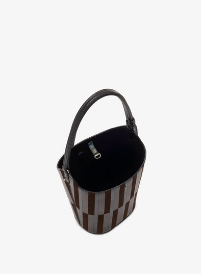 Proenza Schouler Still Life Aerial Image of Mini Bucket Bag in Intarsia in Espresso Black