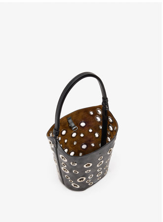 Proenza Schouler Aerial image of Mini Bucket Bag in Smooth Calf with Grommets in Black