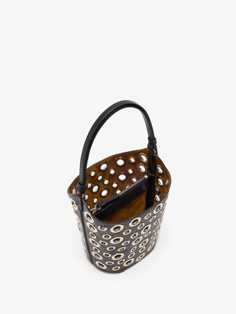 Proenza Schouler Aerial image of Mini Bucket Bag in Smooth Calf with Grommets in Black