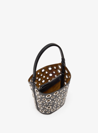 Proenza Schouler Aerial image of Mini Bucket Bag in Smooth Calf with Grommets in Black