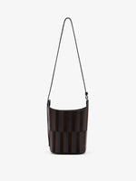 Proenza Schouler Front image of Mini Bucket Bag in Intarsia in BlackEspresso with strap extended 