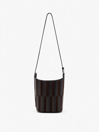 Proenza Schouler Front image of Mini Bucket Bag in Intarsia in BlackEspresso with strap extended 