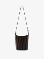 Proenza Schouler Front image of Mini Bucket Bag in Intarsia in BlackEspresso with strap extended 