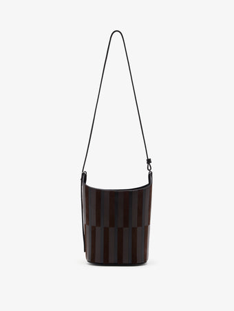 Proenza Schouler Front image of Mini Bucket Bag in Intarsia in BlackEspresso with strap extended 