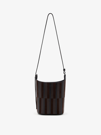 Proenza Schouler Front image of Mini Bucket Bag in Intarsia in BlackEspresso with strap extended 