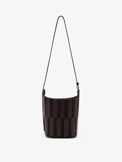 Proenza Schouler Front image of Mini Bucket Bag in Intarsia in BlackEspresso with strap extended 
