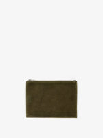 Proenza Schouler Front image of Zip Pouch in Perforated Suede in Olive