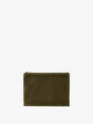 Proenza Schouler Front image of Zip Pouch in Perforated Suede in Olive