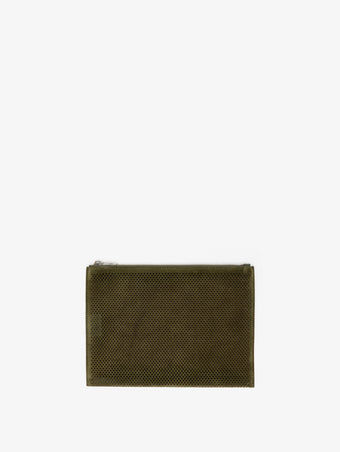 Proenza Schouler Front image of Zip Pouch in Perforated Suede in Olive