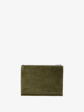 Proenza Schouler Back image of Zip Pouch in Perforated Suede in Olive